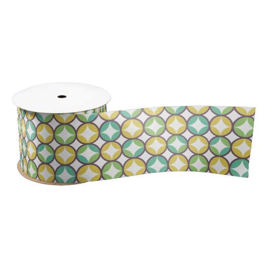 Retro Diamond in Circle Pattern Blue Green Gold Satijnen Lint (Spoel)