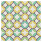 Retro Diamond in Circle Pattern Blue Green Gold Stof (Close Up)
