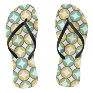 Retro Diamond in Circle Pattern Blue Green Gold Teenslippers
