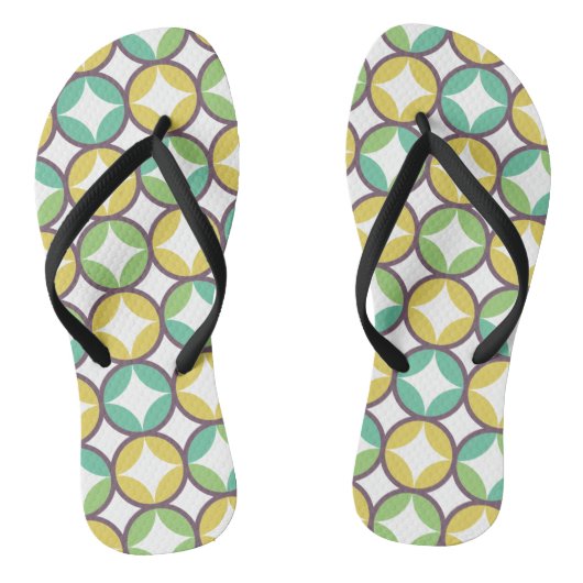 Retro Diamond in Circle Pattern Blue Green Gold Teenslippers (Voetbed)