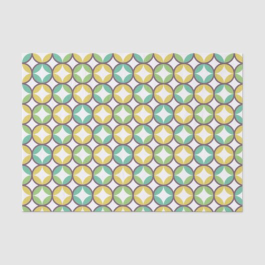Retro Diamond in Circle Pattern Blue Green Gold Tissuepapier (Voorkant)
