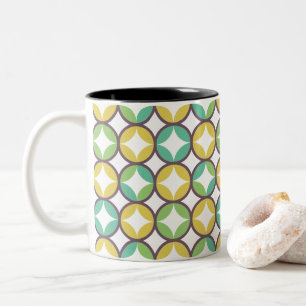 Retro Diamond in Circle Pattern Blue Green Gold Tweekleurige Koffiemok