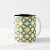 Retro Diamond in Circle Pattern Blue Green Gold Tweekleurige Koffiemok (Voorkant rechts)
