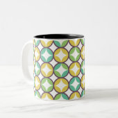 Retro Diamond in Circle Pattern Blue Green Gold Tweekleurige Koffiemok (Voorkant links)