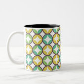 Retro Diamond in Circle Pattern Blue Green Gold Tweekleurige Koffiemok (Links)