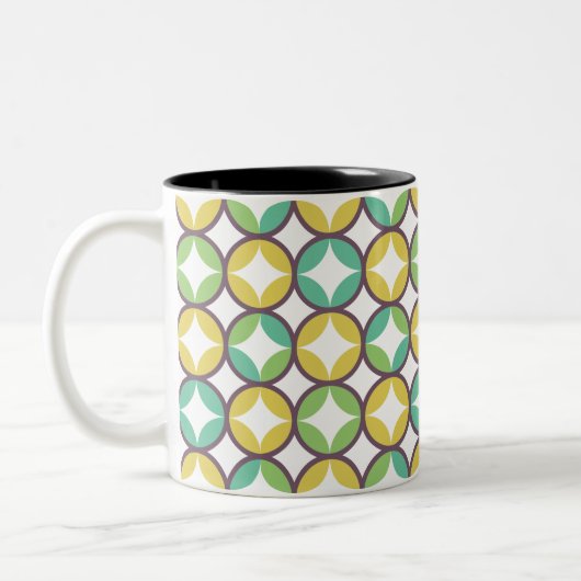 Retro Diamond in Circle Pattern Blue Green Gold Tweekleurige Koffiemok (Links)