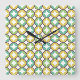 Retro Diamond in Circle Pattern Blue Green Gold Vierkante Klok
