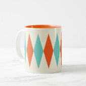Retro Diamond Pattern Aqua en Sinaasappel Tweekleurige Koffiemok (Voorkant links)