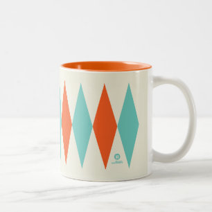 Retro Diamond Pattern Aqua en Sinaasappel Tweekleurige Koffiemok