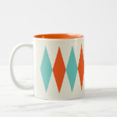 Retro Diamond Pattern Aqua en Sinaasappel Tweekleurige Koffiemok (Links)