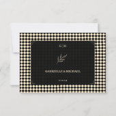 Retro Diamond Pattern Black Gold Wedding QR RSVP Kaartje (Achterkant)
