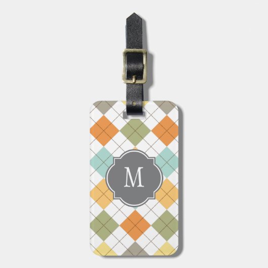 Retro Diamond Pattern Monogram Bagagelabel (Voorkant verticaal)