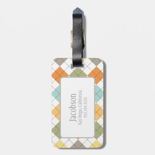 Retro Diamond Pattern Monogram Bagagelabel (Achterkant verticaal)