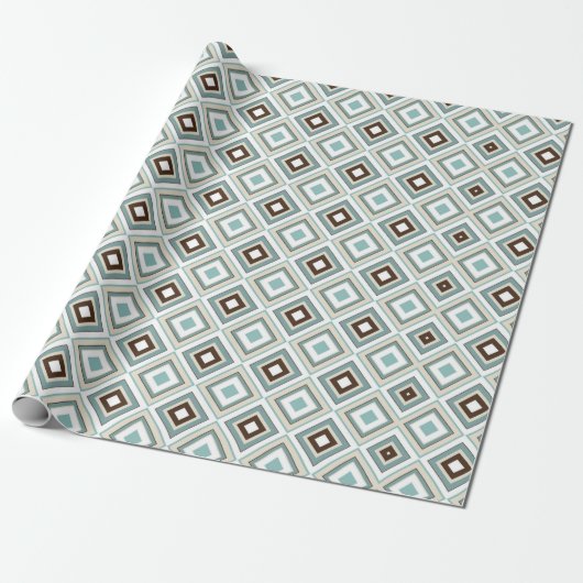 Retro Diamonds Brown Turquoise Cadeaupapier (Uitgerold)