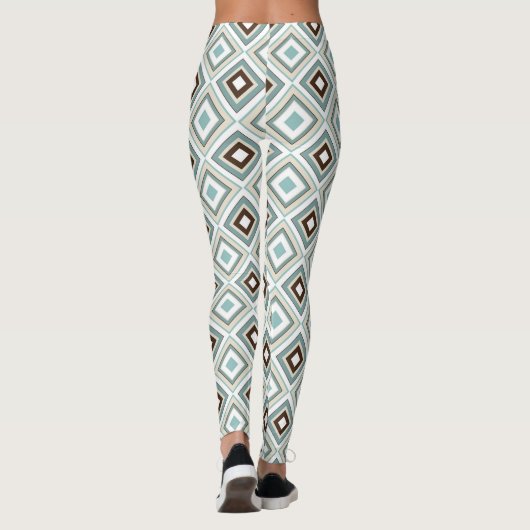 Retro Diamonds Brown Turquoise Leggings (Achterkant)