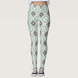 Retro Diamonds Brown Turquoise Leggings