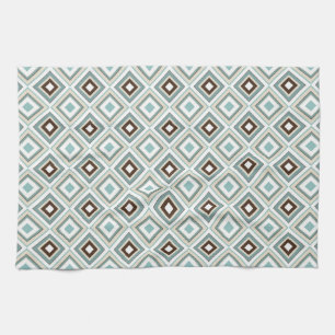 Retro Diamonds Brown Turquoise Theedoek