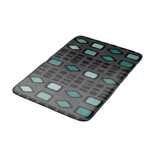 Retro Diamonds Rechthoeken Black Turquoise Badmat (Gekanteld)