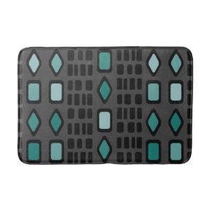 Retro Diamonds Rechthoeken Black Turquoise Badmat
