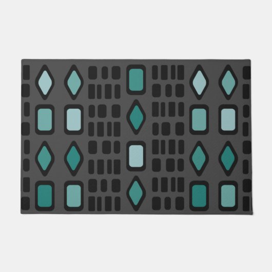 Retro Diamonds Rechthoeken Black Turquoise Deurmat (Voorkant)