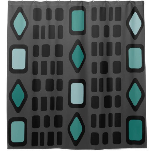 Retro Diamonds Rechthoeken Black Turquoise Douchegordijn (Voorkant)