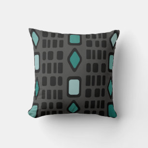 Retro Diamonds Rechthoeken Black Turquoise Kussen