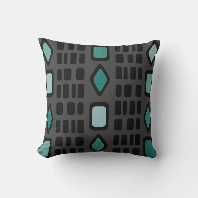 Retro Diamonds Rechthoeken Black Turquoise Kussen (Voorkant)