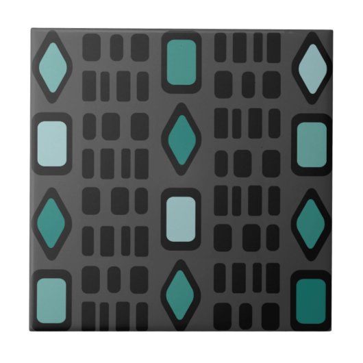 Retro Diamonds Rechthoeken Black Turquoise Tegeltje (Voorkant)