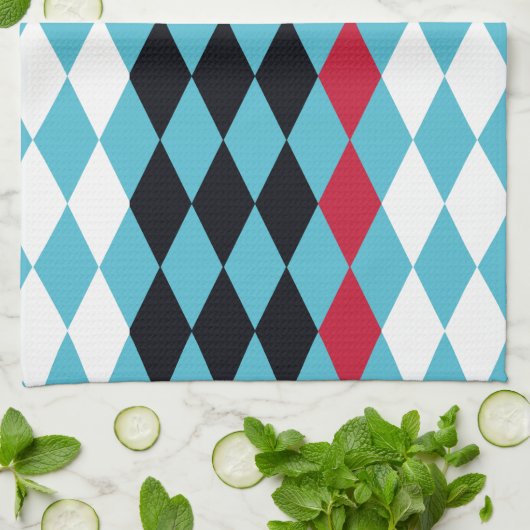 Retro Diamonds rood, wit, zwart Theedoek (Gevouwen)