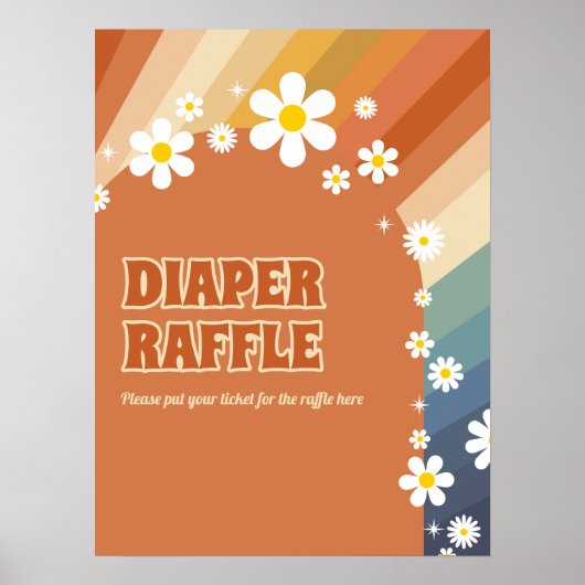 Retro  Diaper Raffle Rainbow Daisy Poster (Voorkant)