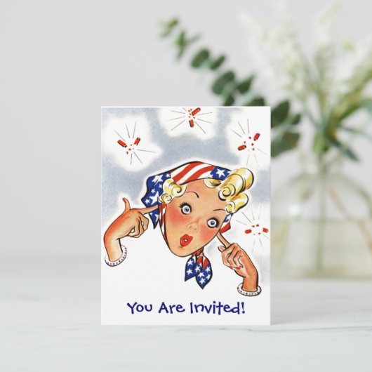 Retro die brandkraker van een partijuitnodiging af kaart (Staand voorkant)