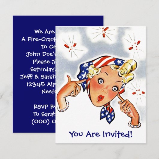 Retro die brandkraker van een partijuitnodiging af kaart (Voorkant / Achterkant)
