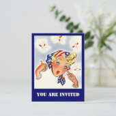 Retro die brandkraker van een partijuitnodiging af kaart (Staand voorkant)