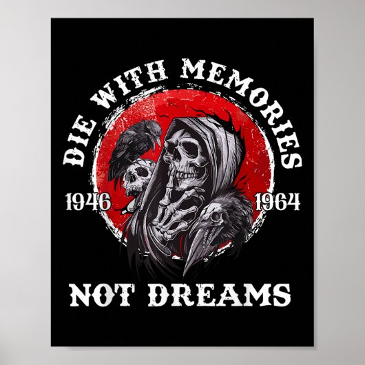 Retro Die With Memories Skull Not Dreams Motivatio Poster (Voorkant)