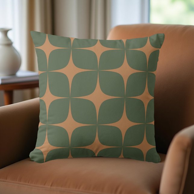 Retro Diep Groen & Terracotta Mid Century Modern Kussen (Creator heeft geüpload)