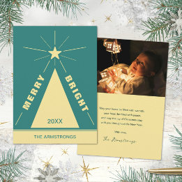 Retro Diep Teal Geometrische Boom Foto Kerstmis Feestdagenkaart