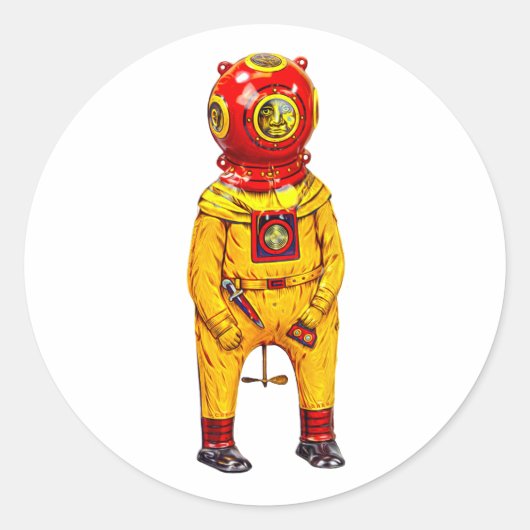 RETRO DIEPE ZEE DUIKER RONDE STICKER (Voorkant)