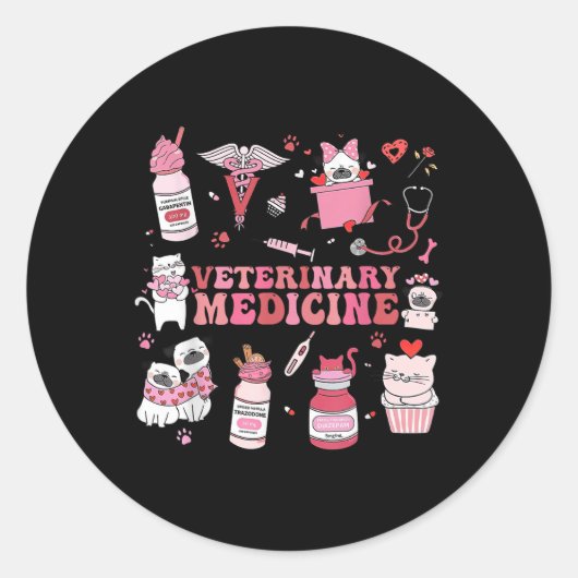 Retro Diergeneeskunde Valentijn Vet Tech Cat D Ronde Sticker (Voorkant)