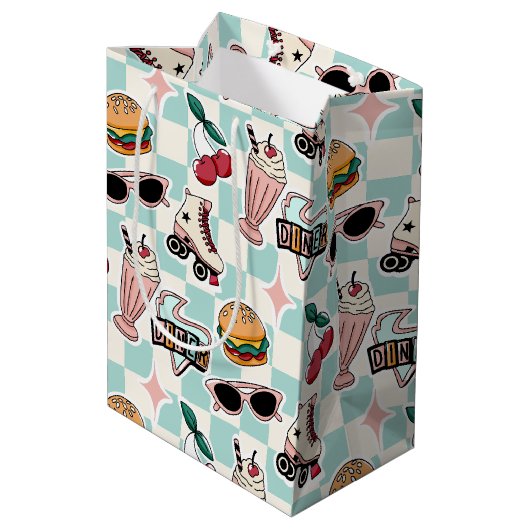 Retro Diner 1950s Patroon Medium Cadeauzakje (Achterkant Gekanteld)