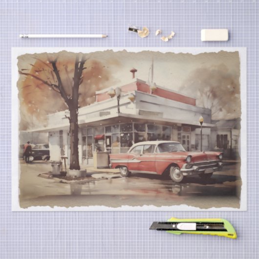 Retro Diner Auto Decoupage Tissuepapier (Craft)