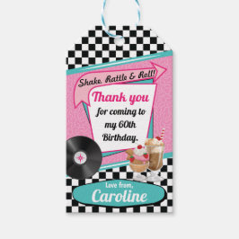 Retro Diner Birthday Party Pink Blauwgroen Favor 1 Cadeaulabel