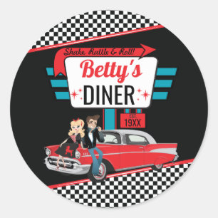 Retro Diner Black en Red Sock Hop uit 1950 Ronde Sticker