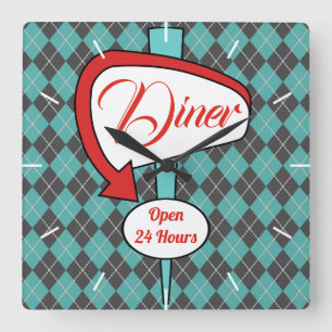 Retro diner bordklok cadeau vierkante klok