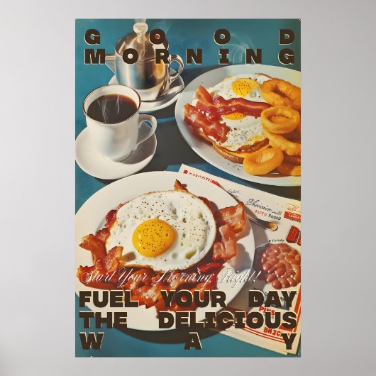Retro Diner Breakfast Art Print Bacon, Eggs (Voorkant)