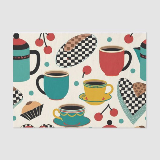 Retro Diner Brew: 1950s Koffie-thema weefsel papie Tissuepapier (Voorkant)