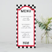 Retro Diner Checkerboard Rood Huwelijksreceptie Menu (Staand voorkant)
