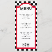 Retro Diner Checkerboard Rood Huwelijksreceptie Menu (Voorkant)