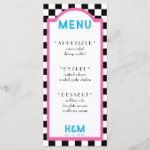 Retro Diner Checkerboard Roze Huwelijksreceptie Menu (Voorkant)