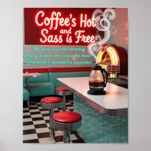Retro Diner Coffee's Hot met Gratis Sass Poster