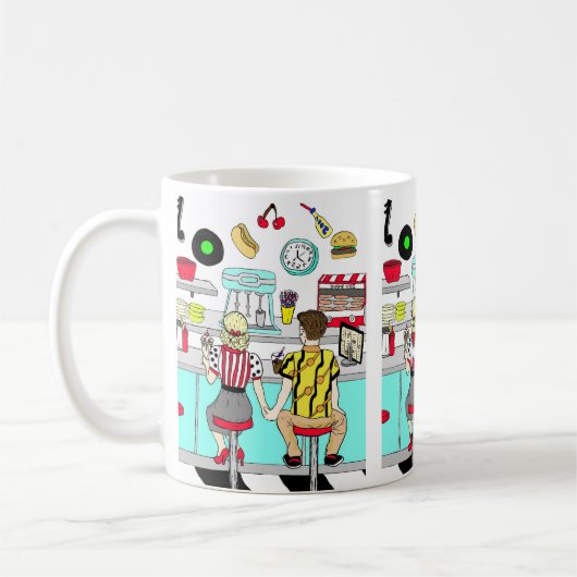 Retro Diner Couple Holding Hand 1950's Era Koffiemok (Links)